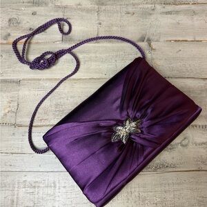 Style & Co. Satin Purple Clutch with Silver Leaf Accent